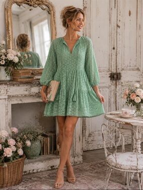 Karina Grimaldi Women's  Eyelet mini dress in Sage